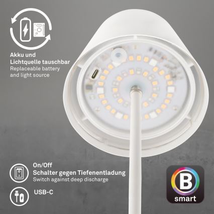 Briloner 7559016 - LED RGB zatemnljiva polnilna zunanja namizna svetilka COLORIS LED/3,5W/5V IP44 2000 mAh Wi-Fi Tuya