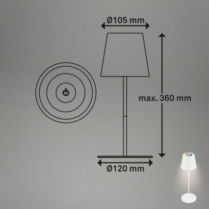 Briloner 7559016 - LED RGB zatemnljiva polnilna zunanja namizna svetilka COLORIS LED/3,5W/5V IP44 2000 mAh Wi-Fi Tuya