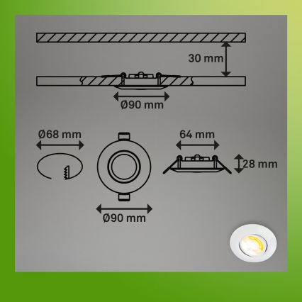 Briloner 7586036 - SET 3x LED vgradnih stropnih svetilk za kopalnico KLIRA LED/4,9W/230V 2500/3000/4000K IP23 bela
