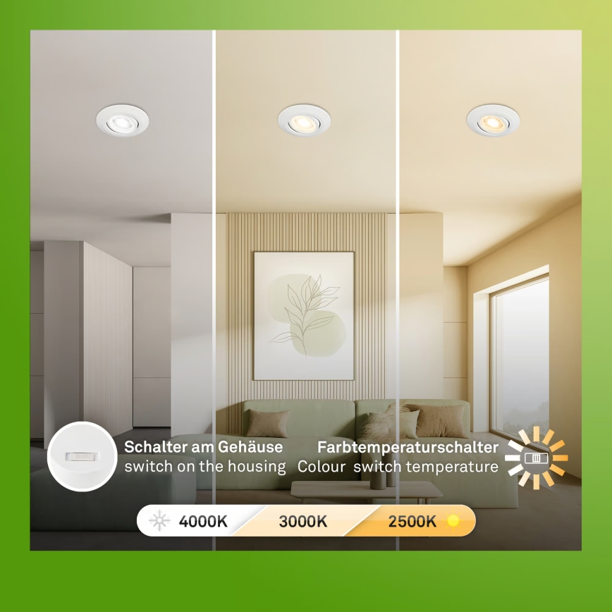 Briloner 7586036 - Komplet 3 LED vgradnih kopalniških svetilk KLIRA, LED/4,9W/230V, 2500/3000/4000K, IP23, bela
