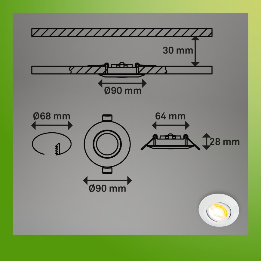 Briloner 7586036 - Komplet 3 LED vgradnih kopalniških svetilk KLIRA, LED/4,9W/230V, 2500/3000/4000K, IP23, bela