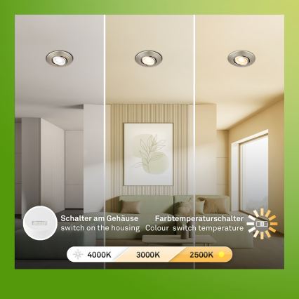 Briloner 7587032 - Komplet 3x zatemnjevalnih LED vgradnih kopalniških svetilk KLIRA 1xLED/4,9W/230V 2500/3000/4000K IP23 matiran krom