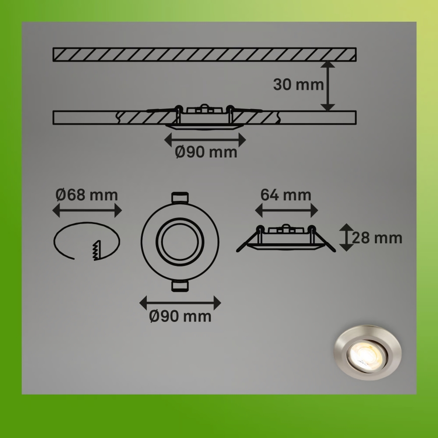 Briloner 7587032 - KOMPLET 3x LED zatemljivih stropnih vgradnih kopalniških svetilk KLIRA LED/4,9W/230V 2500/3000/4000K IP23 mat krom