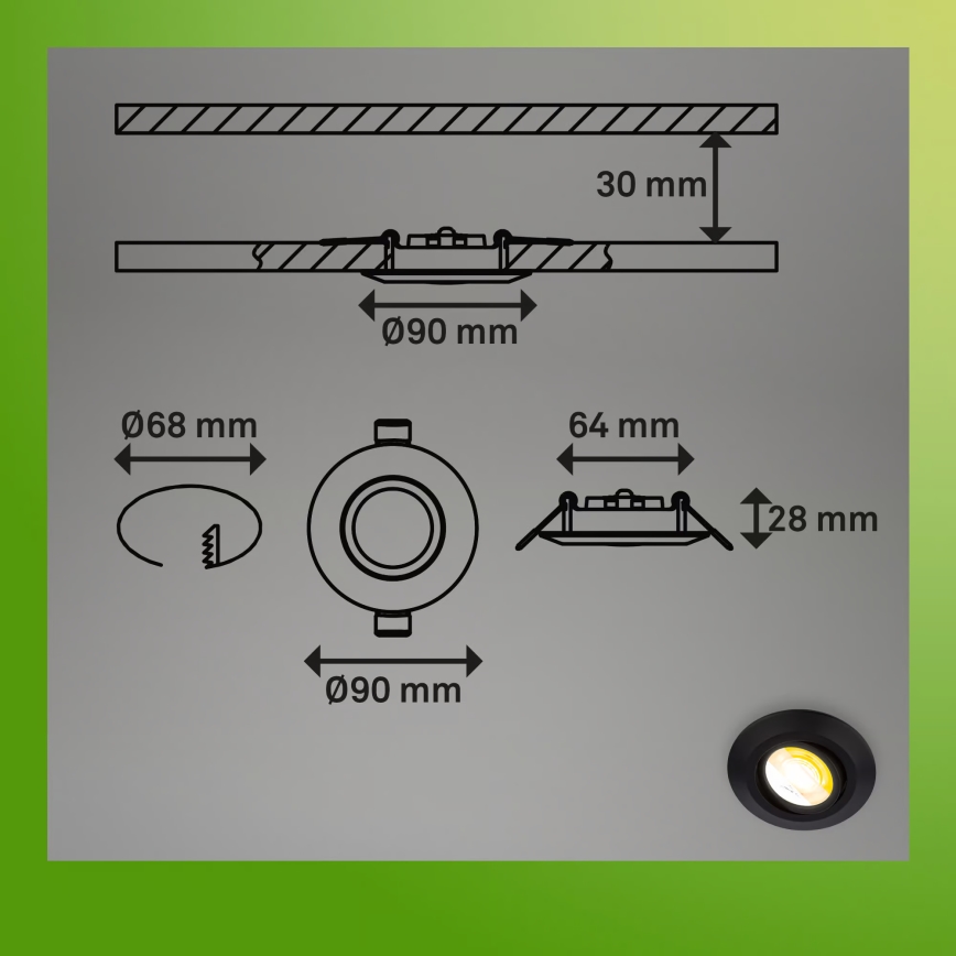 Briloner 7587035 - Komplet 3x zatemnjivih LED kopalniških vgradnih stropnih svetilk KLIRA LED/4,9W/230V 2500/3000/4000K IP23 črna