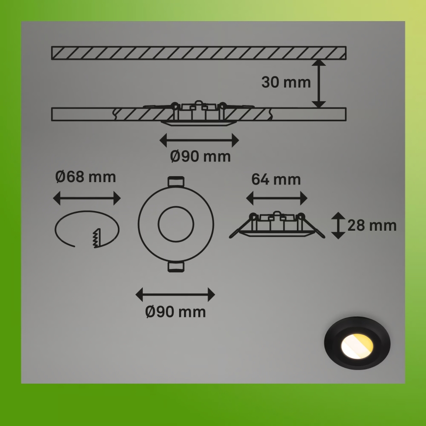 Briloner 7588035 - Komplet 3x LED kopalniških vgradnih svetilk KLIRA LED/4,9W/230V 2500/3000/4000K IP44 črna