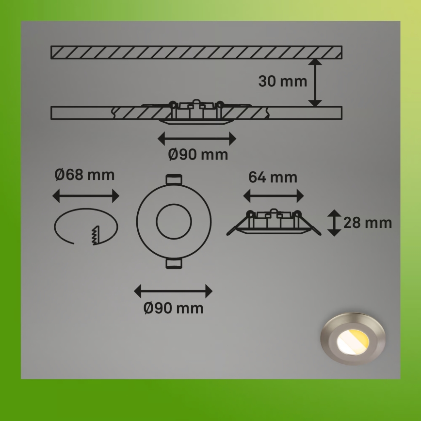 Briloner 7589032 - Komplet 3x LED kopalniških vgradnih stropnih svetilk KLIRA z možnostjo zatemnitve LED/4,9W/230V IP44 matni krom
