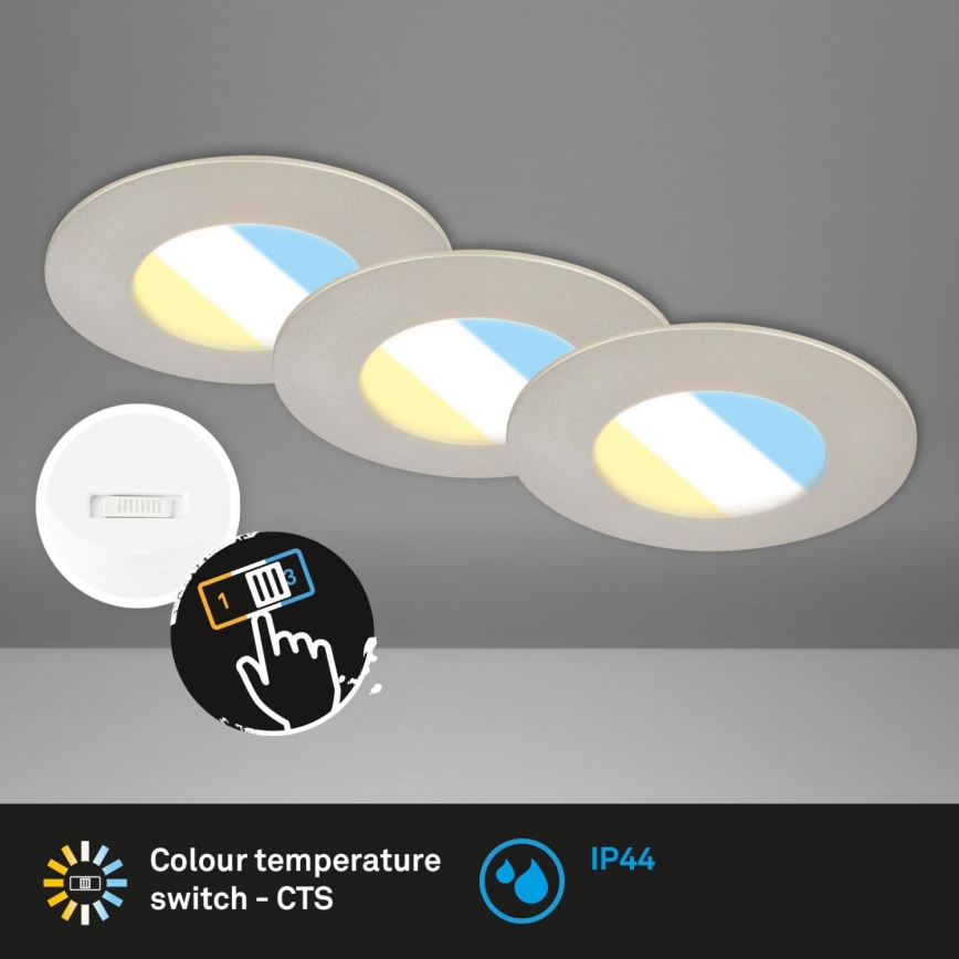 Briloner 7598032 - SET 3x LED Kopalniška vgradna svetilka LED/4,9W/230V IP44 2700/4000/6500K mat krom
