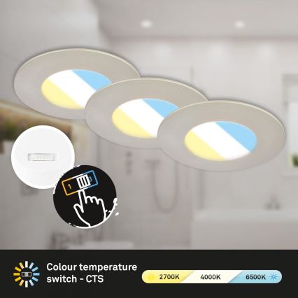 Briloner 7598032 - SET 3x LED Kopalniška vgradna svetilka LED/4,9W/230V IP44 2700/4000/6500K mat krom