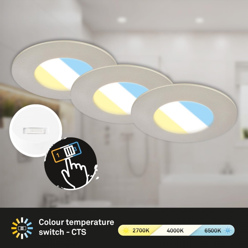 Briloner 7598032 - SET 3x LED Kopalniška vgradna svetilka LED/4,9W/230V IP44 2700/4000/6500K mat krom