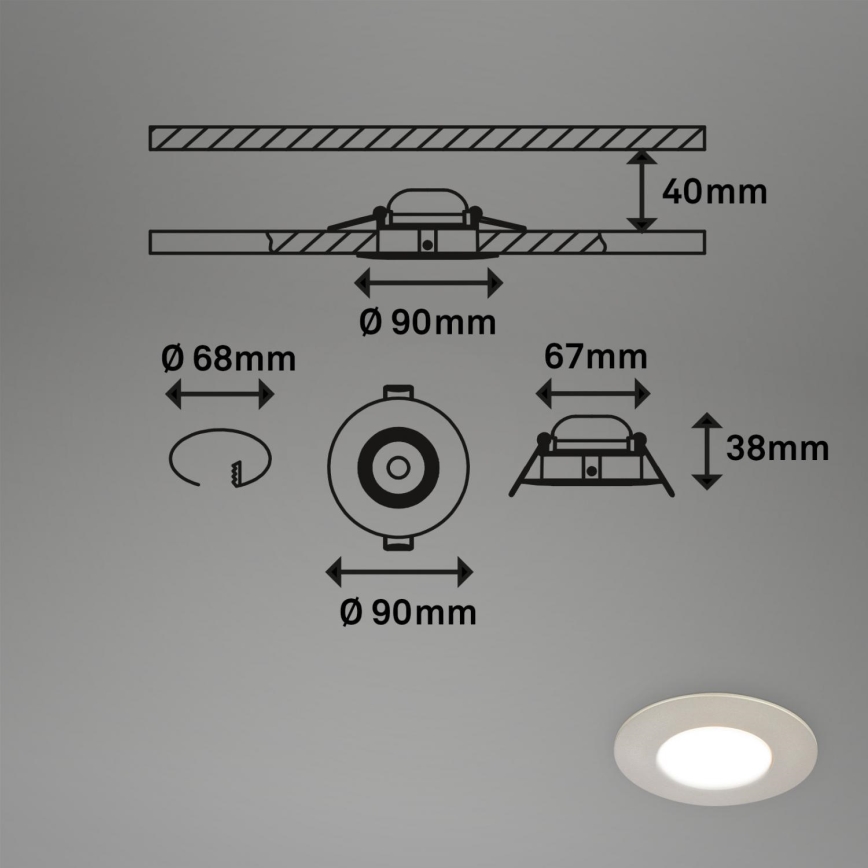 Briloner 7598032 - SET 3x LED Kopalniška vgradna svetilka LED/4,9W/230V IP44 2700/4000/6500K mat krom