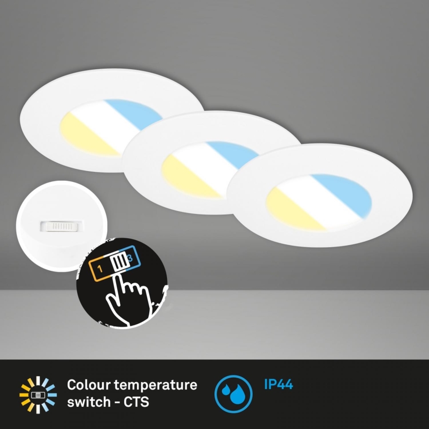 Briloner 7598036 - SET 3x LED Kopalniška vgradna svetilka LED/4,9W/230V IP44 2700/4000/6500K bela
