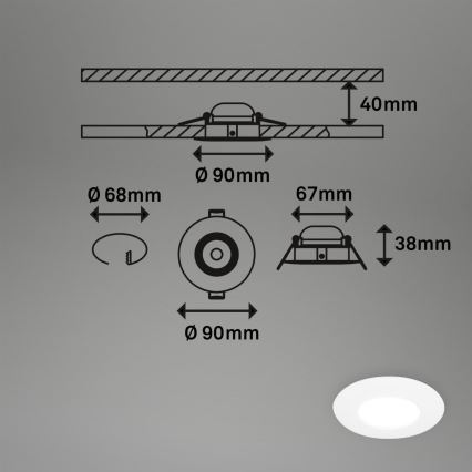 Briloner 7598036 - SET 3x LED Kopalniška vgradna svetilka LED/4,9W/230V IP44 2700/4000/6500K bela