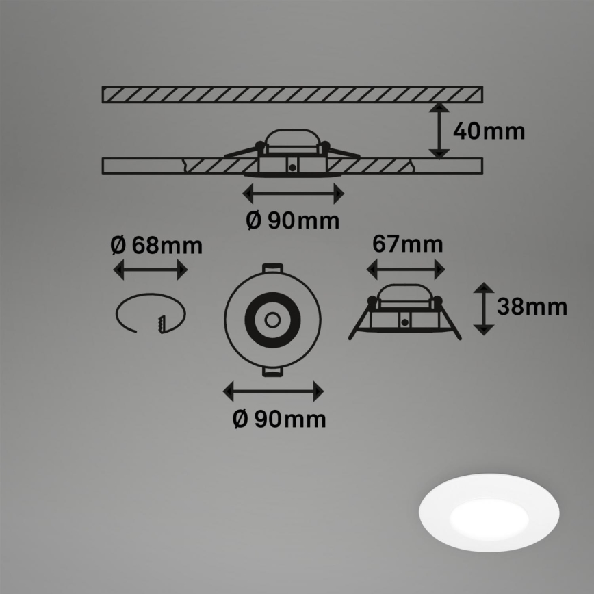 Briloner 7598036 - SET 3x LED Kopalniška vgradna svetilka LED/4,9W/230V IP44 2700/4000/6500K bela
