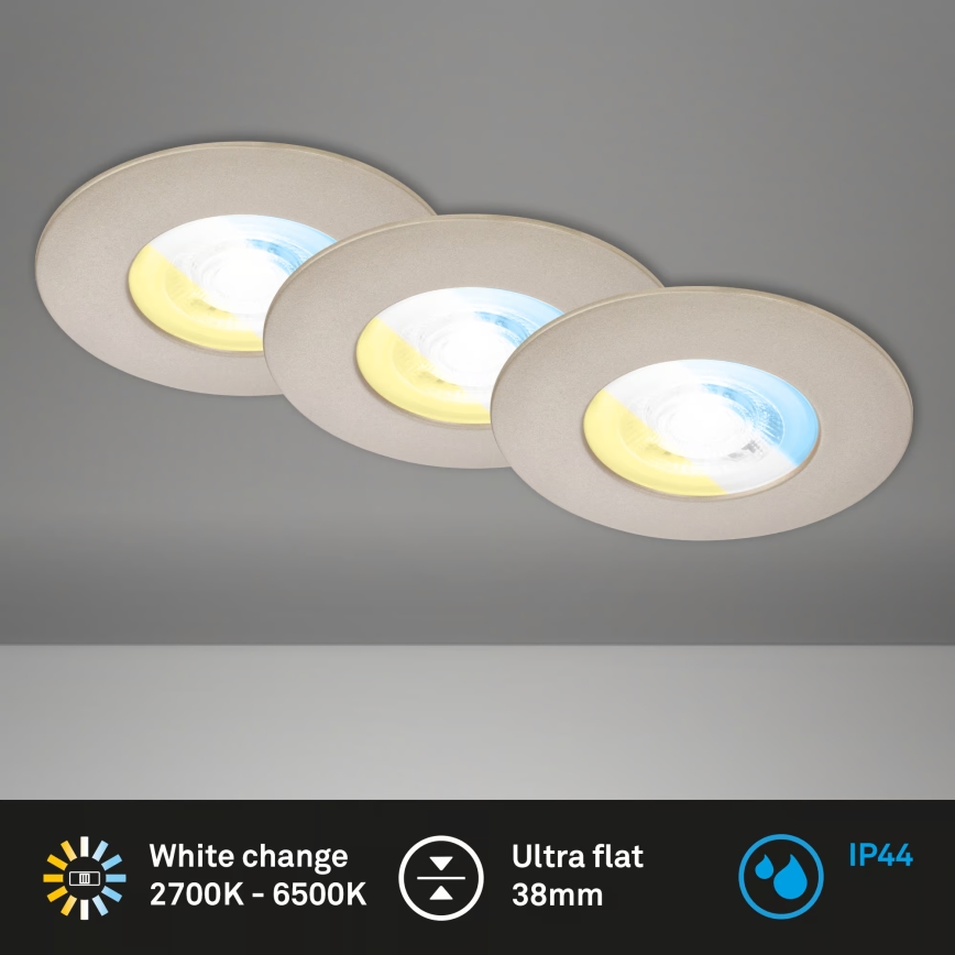 Briloner 7605032 - Komplet 3 vgradnih stropnih LED svetilk za kopalnico, 3xLED/4,9W/230V, 2700/4000/6500K, IP44, matiran krom