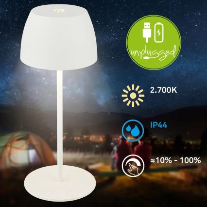 Briloner - LED zunanja namizna svetilka MINI, na dotik, polnilna, s funkcijo zatemnitve LED/2,5W/5V IP44 1800 mAh bela