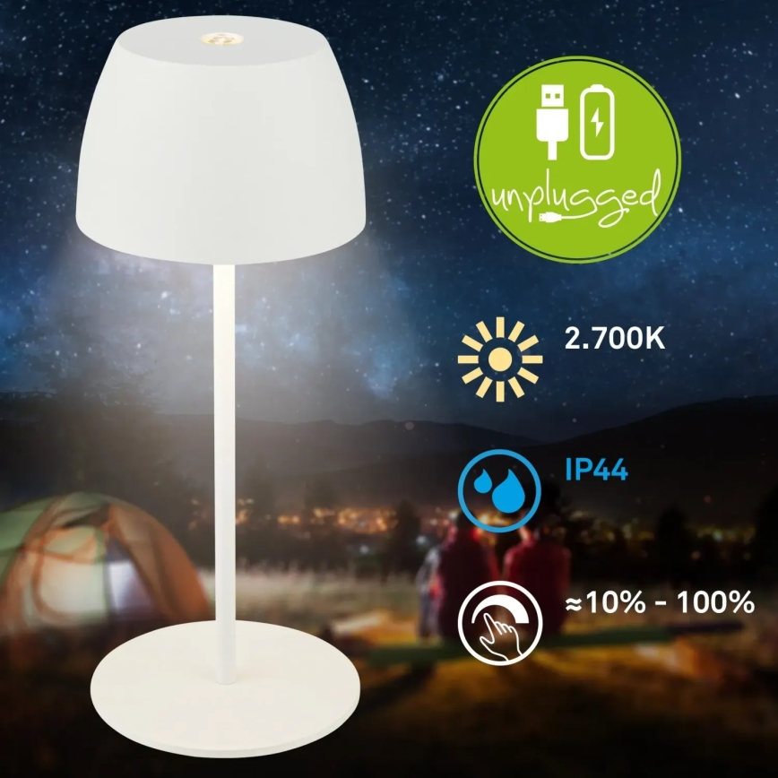 Briloner - LED zunanja namizna svetilka MINI, na dotik, polnilna, s funkcijo zatemnitve LED/2,5W/5V IP44 1800 mAh bela