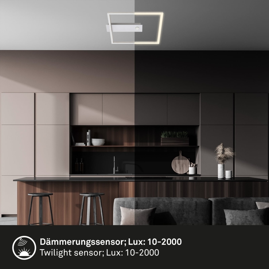 Briloner - LED stropna svetilka z zaznavo gibanja in senzorjem mraka FRAME LED/14W/230V 3000K 30x32 cm matiran krom