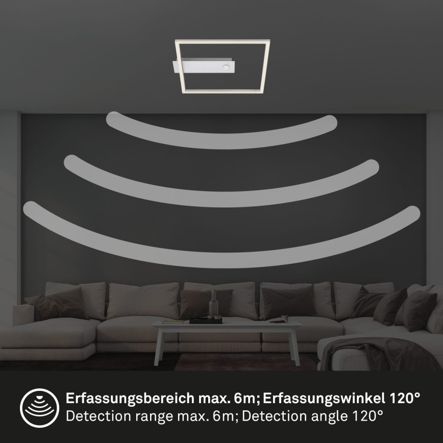 Briloner - LED stropna svetilka z zaznavo gibanja in senzorjem mraka FRAME LED/14W/230V 3000K 30x32 cm matiran krom