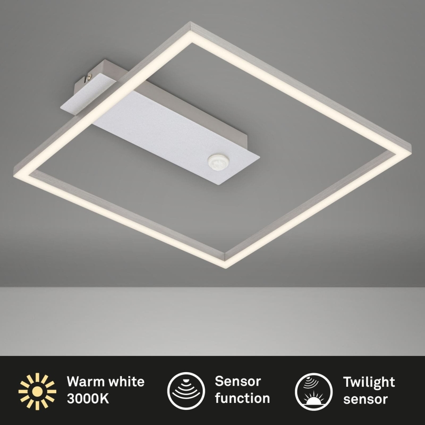 Briloner - LED stropna svetilka z zaznavo gibanja in senzorjem mraka FRAME LED/14W/230V 3000K 30x32 cm matiran krom