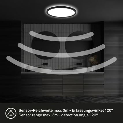 Briloner - LED kopalniško stropno svetilo s senzorjem gibanja MOVE LED/18W/230V IP44 Ø 29 cm črne barve