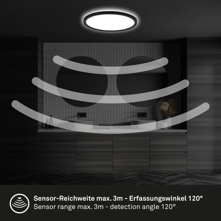 Briloner - LED kopalniško stropno svetilo s senzorjem gibanja MOVE LED/18W/230V IP44 Ø 29 cm črne barve