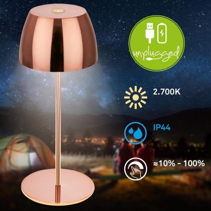 Briloner - zatemnljiva polnilna mini LED zunanja namizna svetilka, na dotik, 2,5 W/5 V, IP44, 1800 mAh, medena