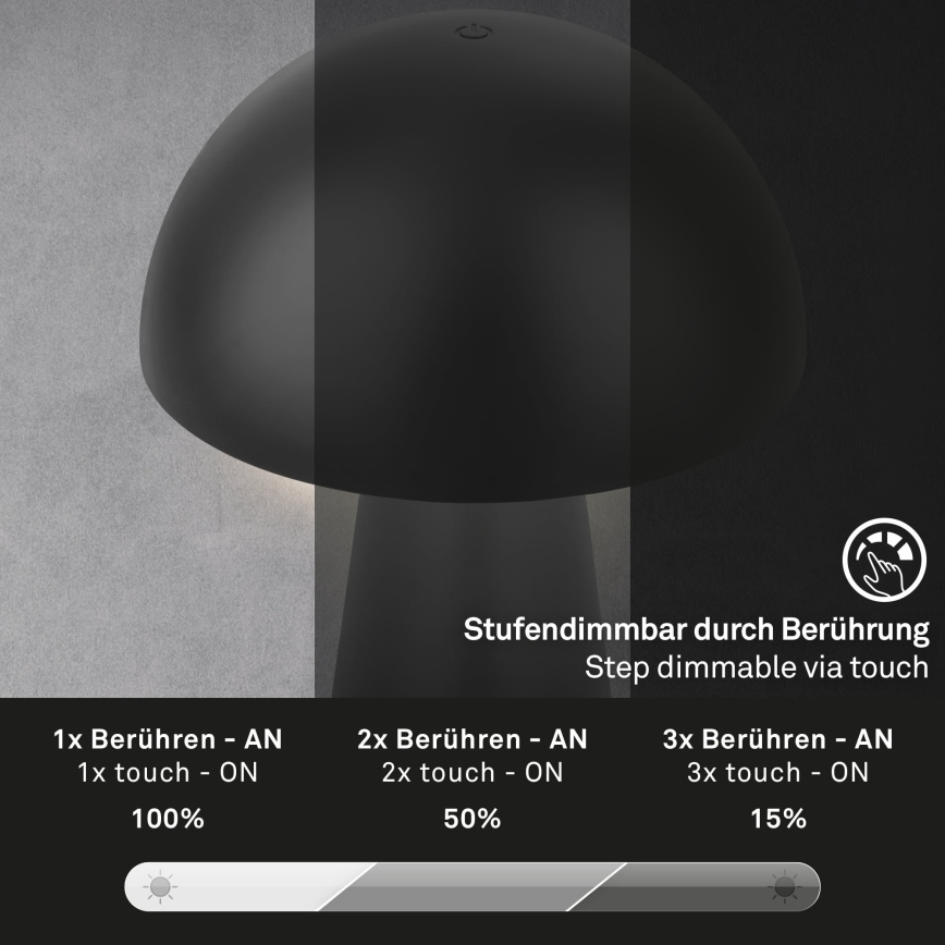 Briloner - LED polnilna namizna zunanja svetilka na dotik z nastavitvijo svetlosti LED/2,6W/5V 3000K IP44 2000 mAh črna