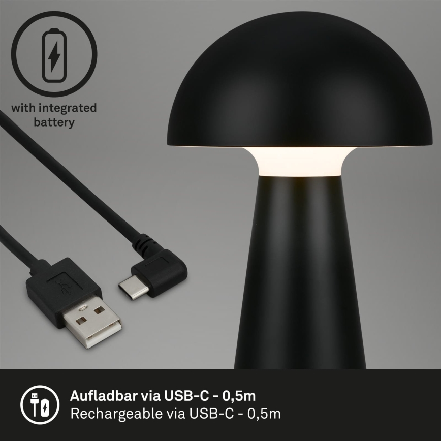 Briloner - LED polnilna namizna zunanja svetilka na dotik z nastavitvijo svetlosti LED/2,6W/5V 3000K IP44 2000 mAh črna