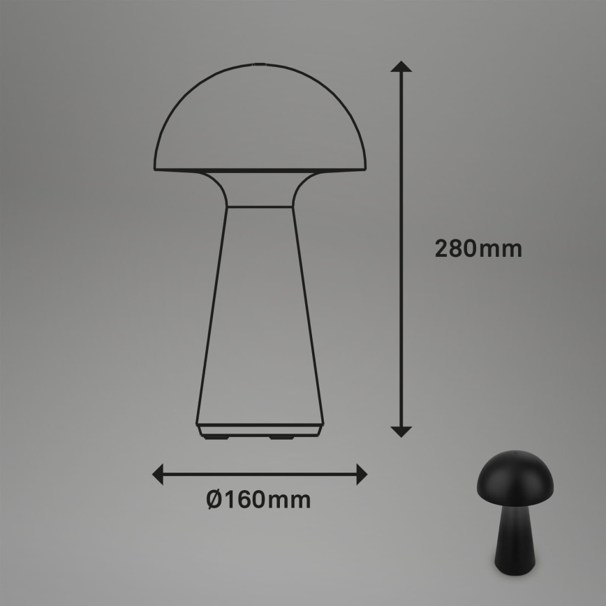 Briloner - LED polnilna namizna zunanja svetilka na dotik z nastavitvijo svetlosti LED/2,6W/5V 3000K IP44 2000 mAh črna