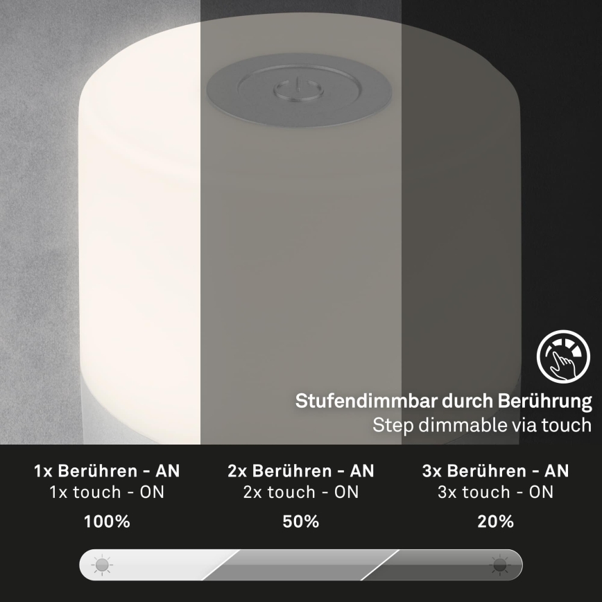 Briloner - LED zatemnjiva polnilna zunanja namizna svetilka na dotik LED/2W/5V 2700K IP44 1200 mAh matni krom