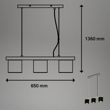 Briloner - Lestenec na vrvici LURI 3xE14/25W/230V gumijasto drevo