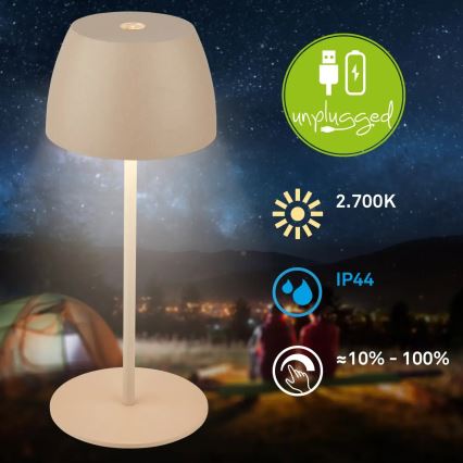 Briloner - LED zatemnjevalna polnilna zunanja namizna svetilka MINI na dotik LED/2,5W/5V IP44 1800 mAh bež