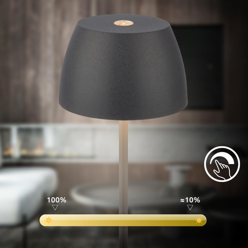 Briloner - LED zatemnjevalna polnilna zunanja namizna svetilka MINI, upravljanje na dotik, LED/2,5W/5V, IP44, 1800 mAh, antracit