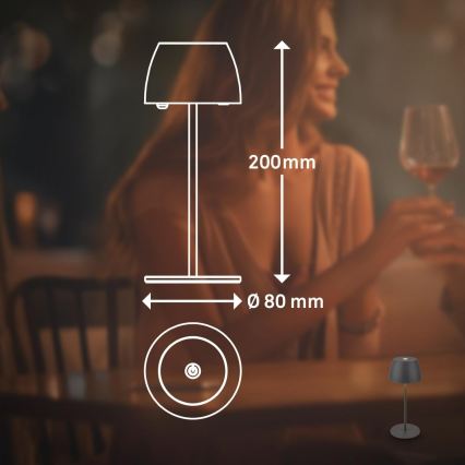 Briloner - LED zatemnjevalna polnilna zunanja namizna svetilka MINI, upravljanje na dotik, LED/2,5W/5V, IP44, 1800 mAh, antracit