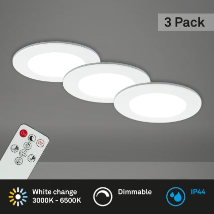 Briloner - SET 3x LED Zatemnitvena kopalniška vgradna svetilka LED/4,8W/230V 3000-6500K IP44 + Daljinski upravljalnik