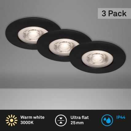 Briloner - SET 3x LED Kopalniška vgradna svetilka LED/4,9W/230V IP44 črna