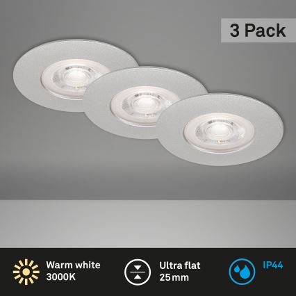 Briloner- SET 3x LED Kopalniška vgradna svetilka LED/4,9W/230V IP44 srebrna