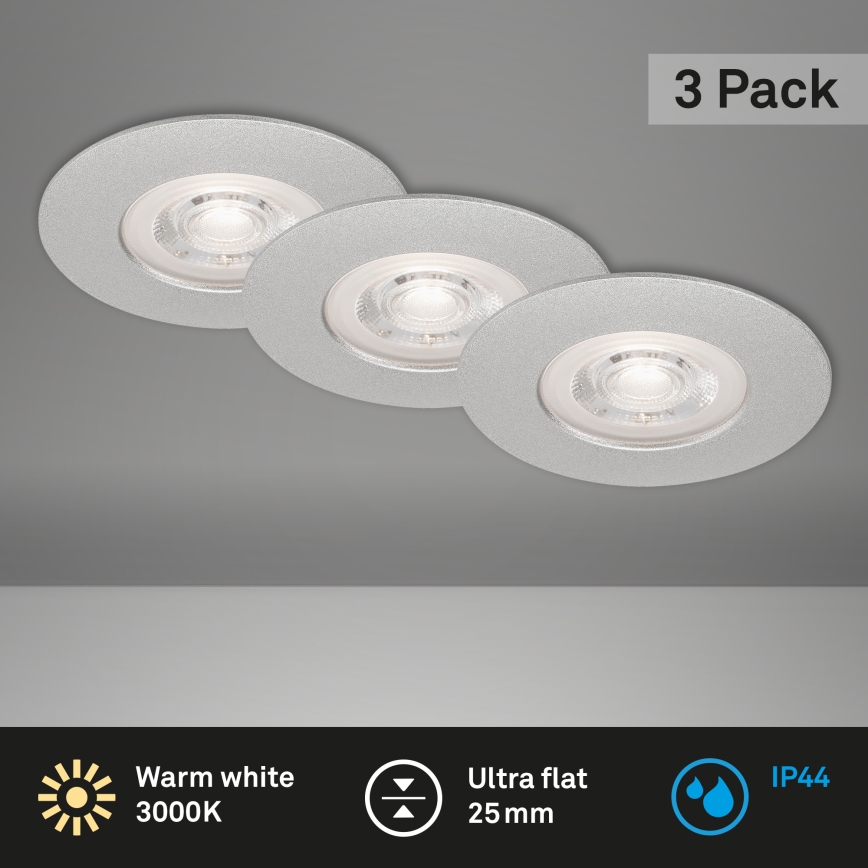 Briloner- SET 3x LED Kopalniška vgradna svetilka LED/4,9W/230V IP44 srebrna