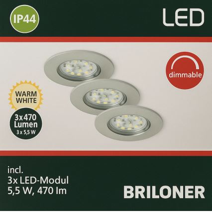 Briloner - SET 3x LED Zatemnitvena kopalniška vgradna svetilka LED/5,5W/230V IP44