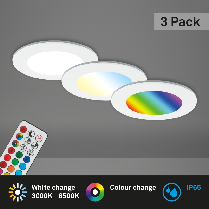 Briloner - SET 3x RGBW LED Zatemnitvena kopalniška vgradna svetilka LED/4,8W/230V 3000-6500K IP65 + Daljinski upravljalnik