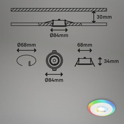 Briloner - SET 3x LED RGBW Zatemnitvena kopalniška vgradna svetilka LED/5W/230V 3000-6500K IP44 + Daljinski upravljalnik