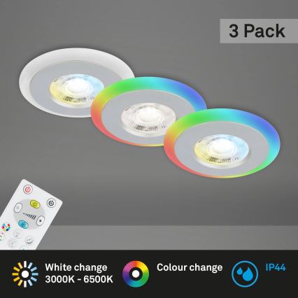 Briloner - SET 3x LED RGBW Zatemnitvena kopalniška vgradna svetilka LED/5W/230V 3000-6500K IP44 + Daljinski upravljalnik