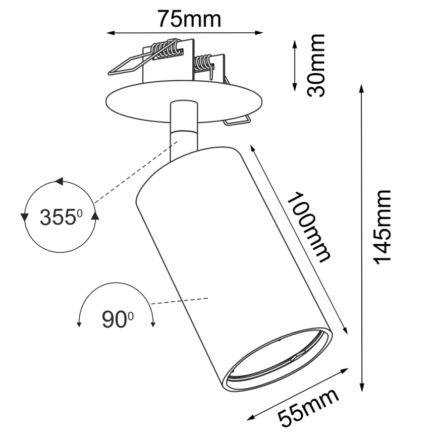 Brosline - Vgradna stropna točkovna svetilka 1xGU10/10W/230V črna