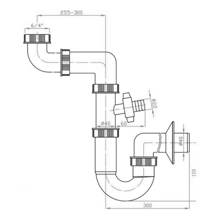 Bruckner - Pomivalni sifon z odcepom DN40, bela