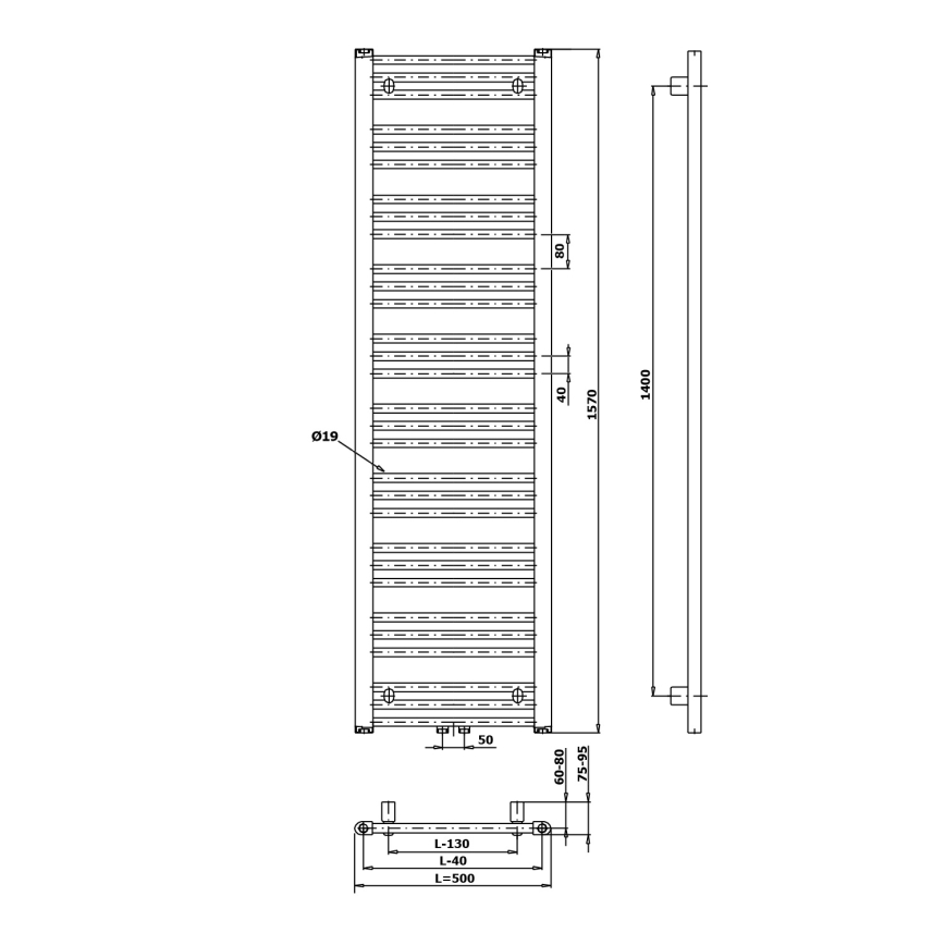 Bruckner - Kopalniški radiator ALBRECHT 157x50 cm matna črna