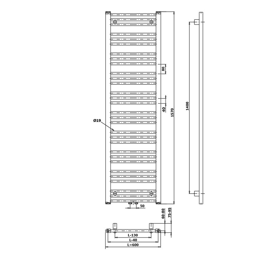 Bruckner - Kopalniški radiator ALBRECHT 157x60 cm bel