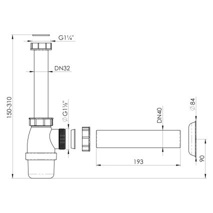 Bruckner - Sifon za umivalnik DN40 bela