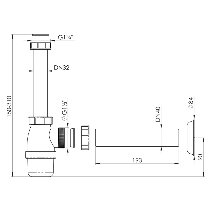 Bruckner - Sifon za umivalnik DN40 bela