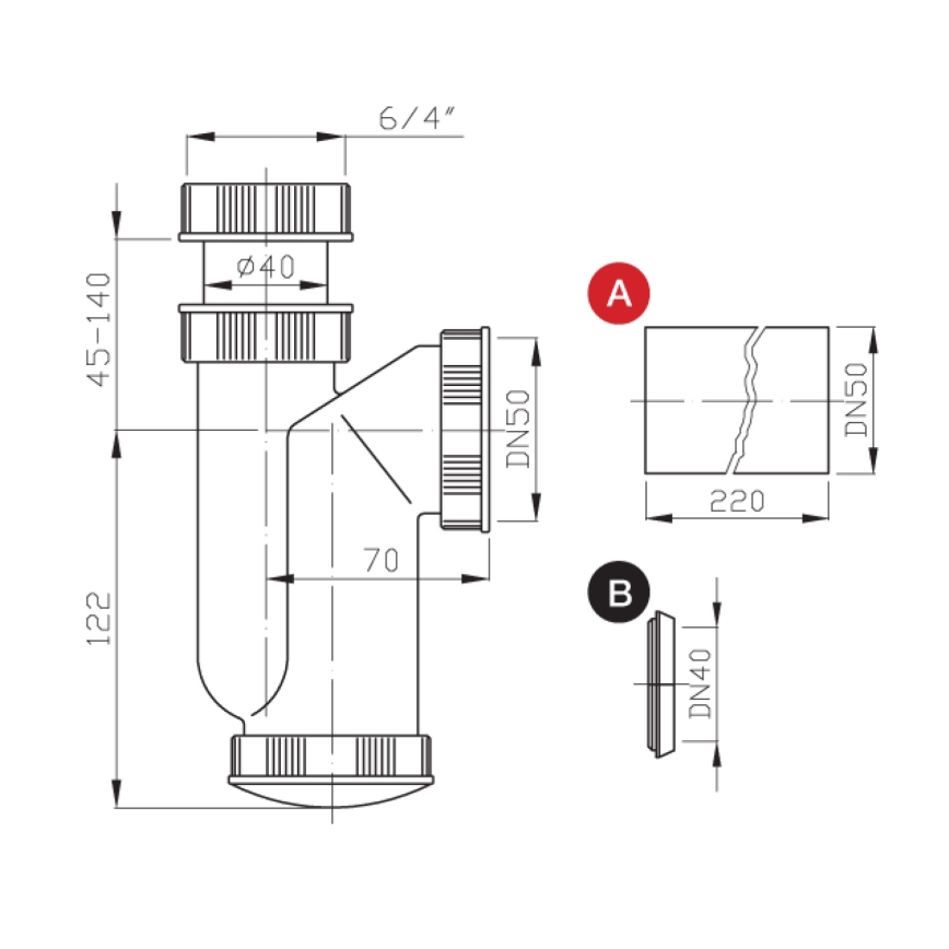 Bruckner - Sifon za umivalnik DN50 bela