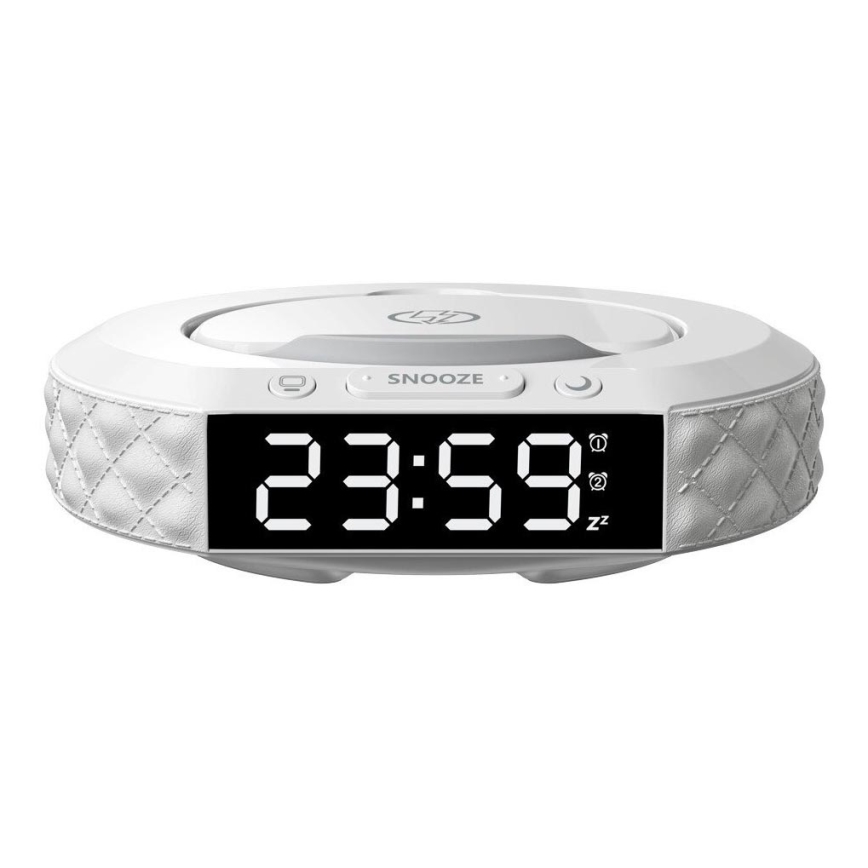 Budilka z LCD zaslonom in brezžični Qi polnilec 27W/9V 220 mAh bela